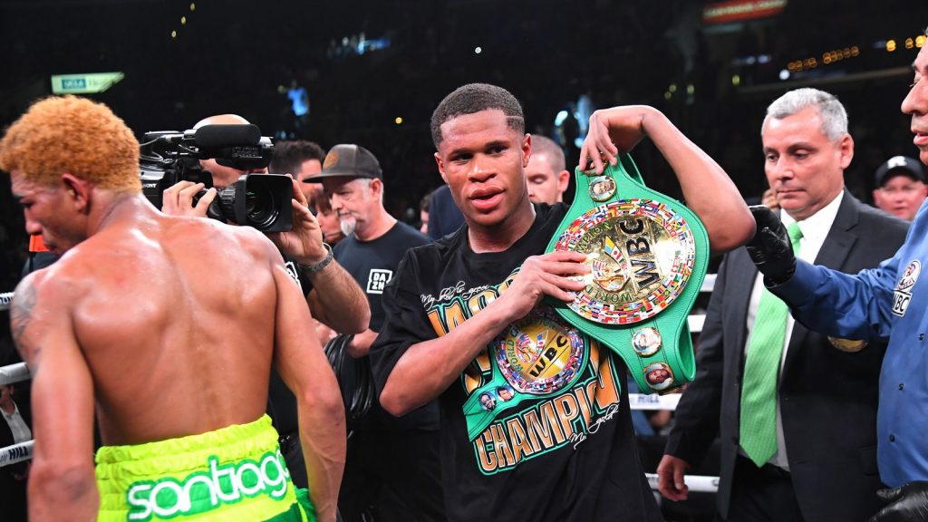 Devin Haney after beating Alfredo Santiago (DAZN)